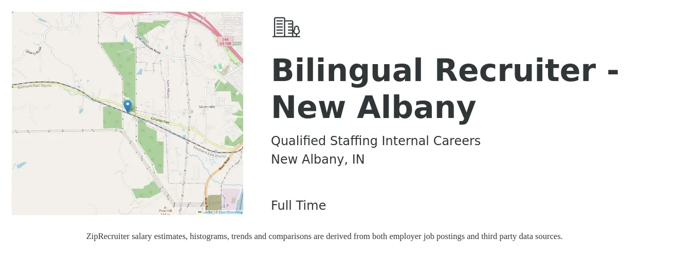 Qualified Staffing Internal Careers job posting for a Bilingual Recruiter - New Albany in New Albany, IN with a salary of $17 to $22 Hourly with a map of New Albany location.