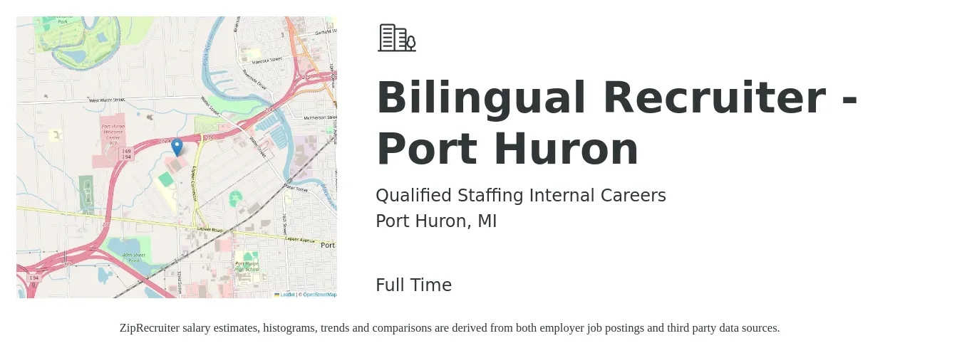 Qualified Staffing Internal Careers job posting for a Bilingual Recruiter - Port Huron in Port Huron, MI with a salary of $18 to $22 Hourly with a map of Port Huron location.