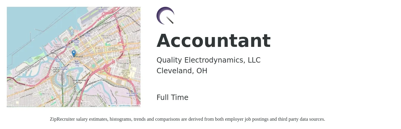 Quality Electrodynamics, LLC job posting for a Accountant in Cleveland, OH with a salary of $51,900 to $76,200 Yearly with a map of Cleveland location.