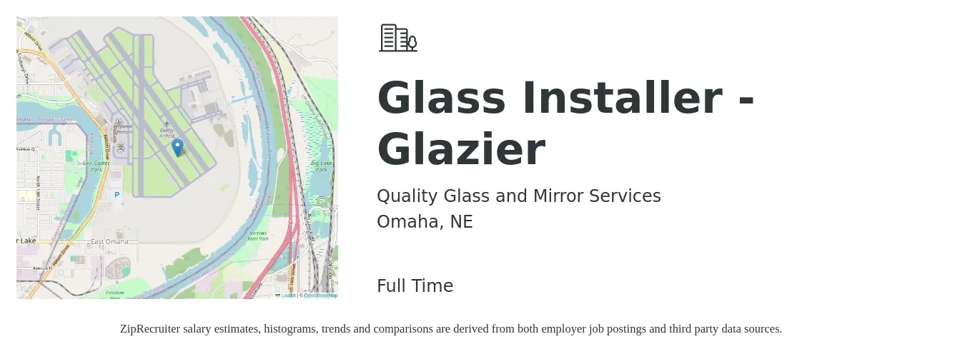 Quality Glass and Mirror Services job posting for a Glass Installer - Glazier in Omaha, NE with a salary of $17 to $23 Hourly with a map of Omaha location.