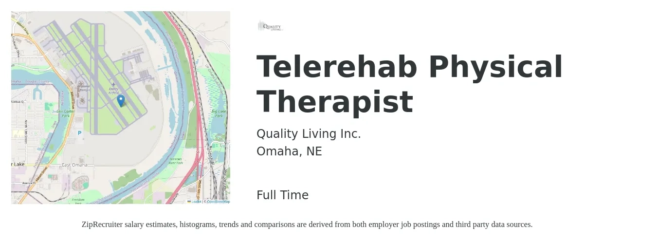 Quality Living Inc. job posting for a Telerehab Physical Therapist in Omaha, NE with a salary of $1,590 to $2,060 Weekly with a map of Omaha location.