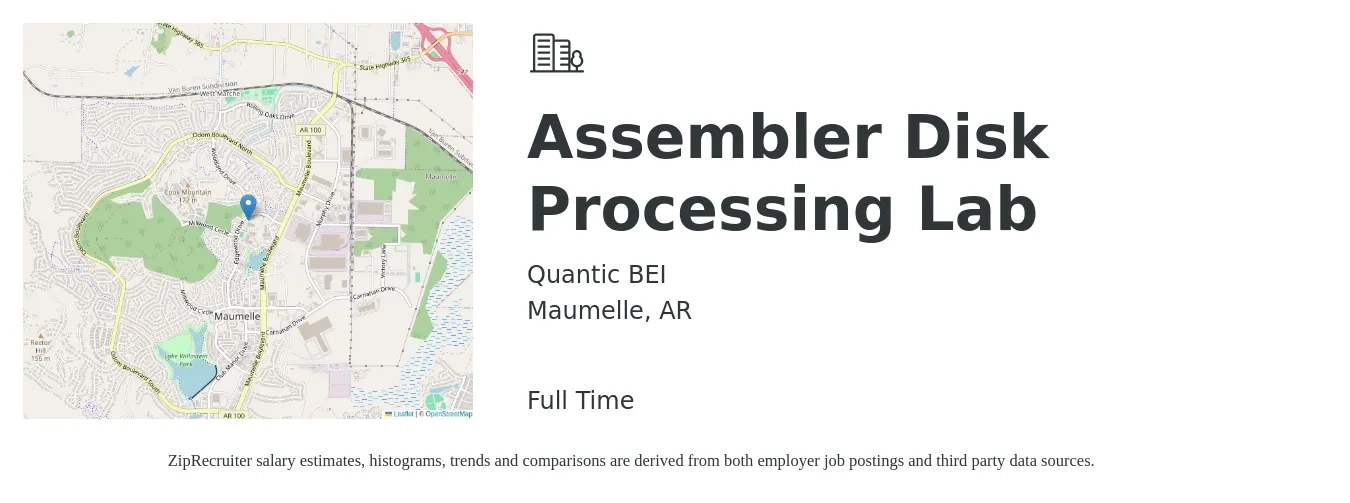 Quantic BEI job posting for a Assembler Disk Processing Lab in Maumelle, AR with a salary of $15 to $23 Hourly with a map of Maumelle location.