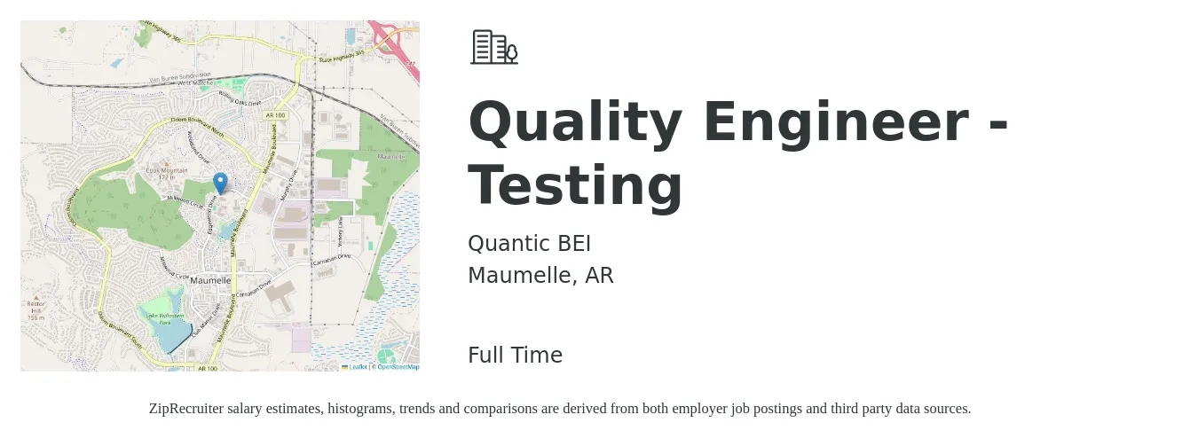 Quantic BEI job posting for a Quality Engineer -Testing in Maumelle, AR with a salary of $61,400 to $79,300 Yearly with a map of Maumelle location.