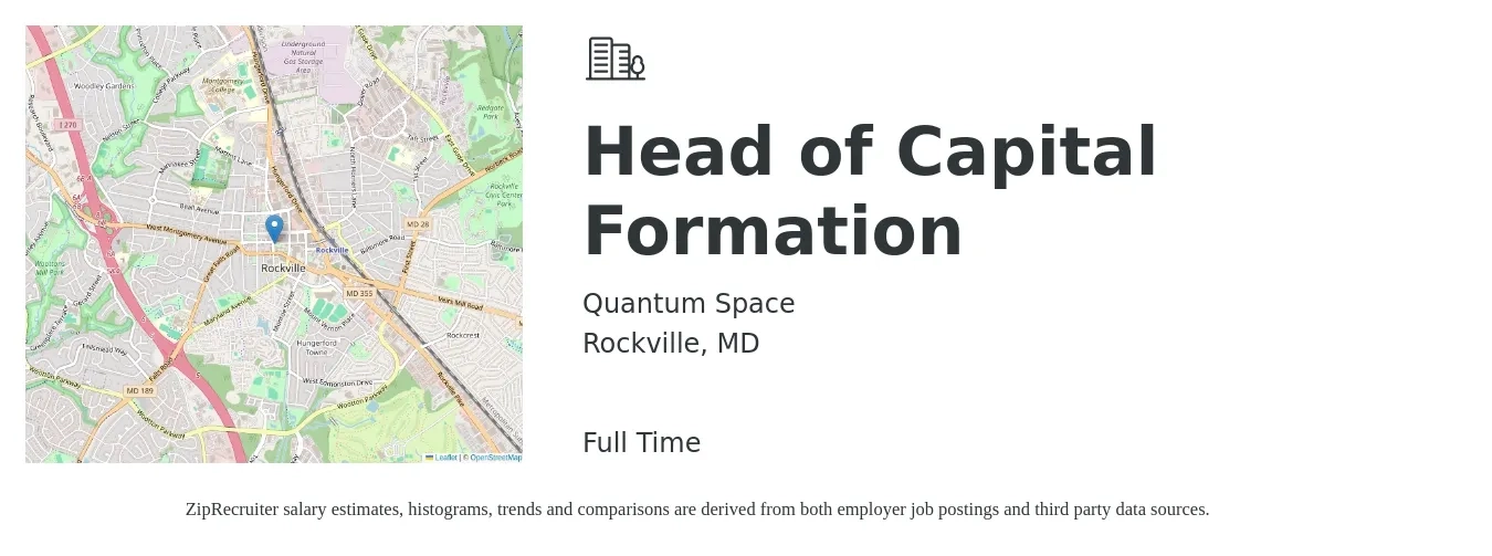 Quantum Space job posting for a Head of Capital Formation in Rockville, MD with a salary of $13 to $16 Hourly with a map of Rockville location.