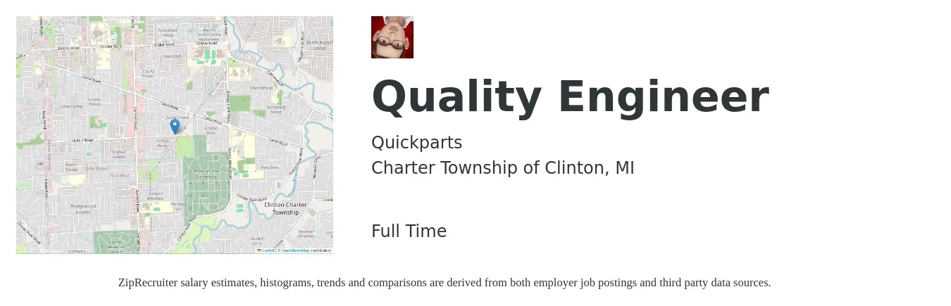 Quickparts job posting for a Quality Engineer in Charter Township of Clinton, MI with a salary of $66,600 to $86,000 Yearly with a map of Charter Township of Clinton location.