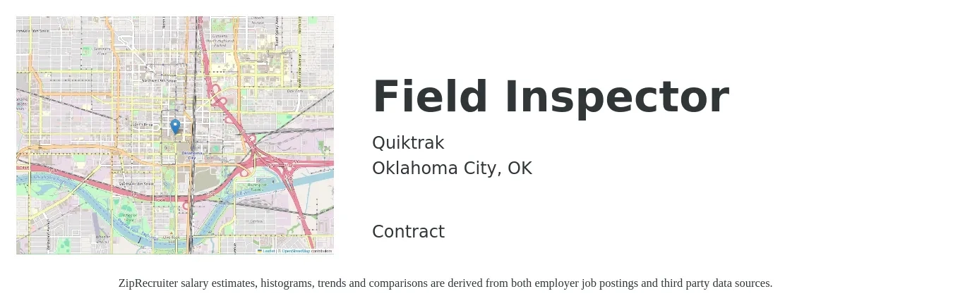 Quiktrak job posting for a Field Inspector in Oklahoma City, OK with a salary of $25 Hourly with a map of Oklahoma City location.