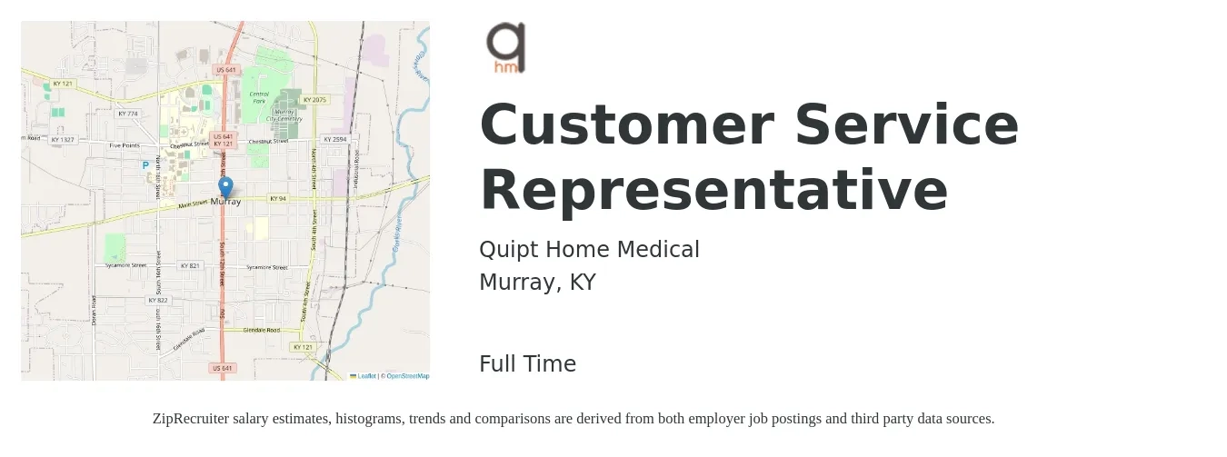 Quipt Home Medical job posting for a Customer Service Representative in Murray, KY with a salary of $13 to $18 Hourly with a map of Murray location.