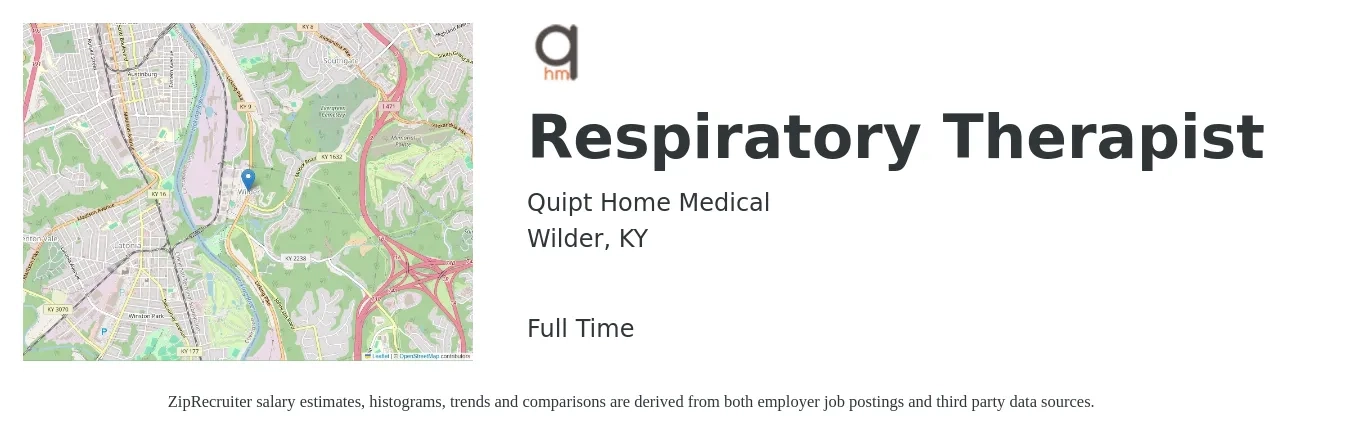 Quipt Home Medical job posting for a Respiratory Therapist in Wilder, KY with a salary of $31 to $54 Hourly with a map of Wilder location.