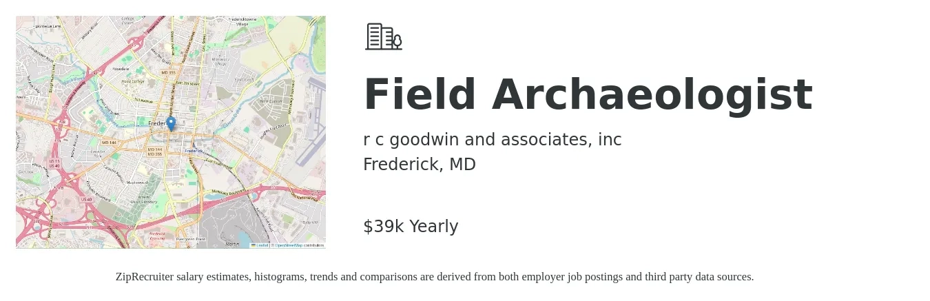 r c goodwin and associates, inc job posting for a Field Archaeologist in Frederick, MD with a salary of $39,520 Yearly with a map of Frederick location.