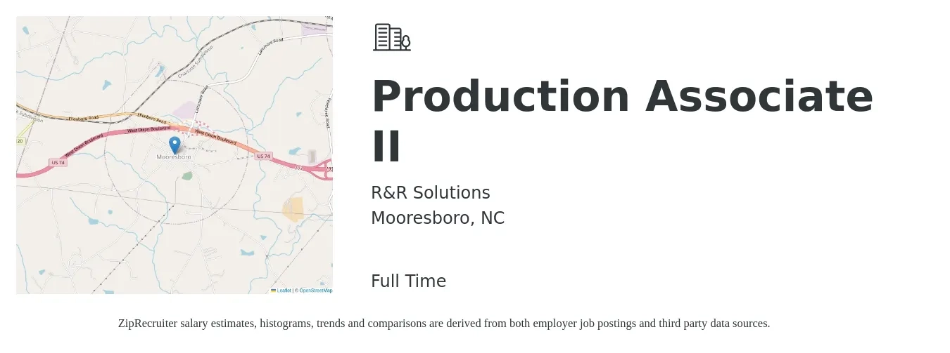 R&R Solutions job posting for a Production Associate II in Mooresboro, NC with a salary of $16 Hourly with a map of Mooresboro location.