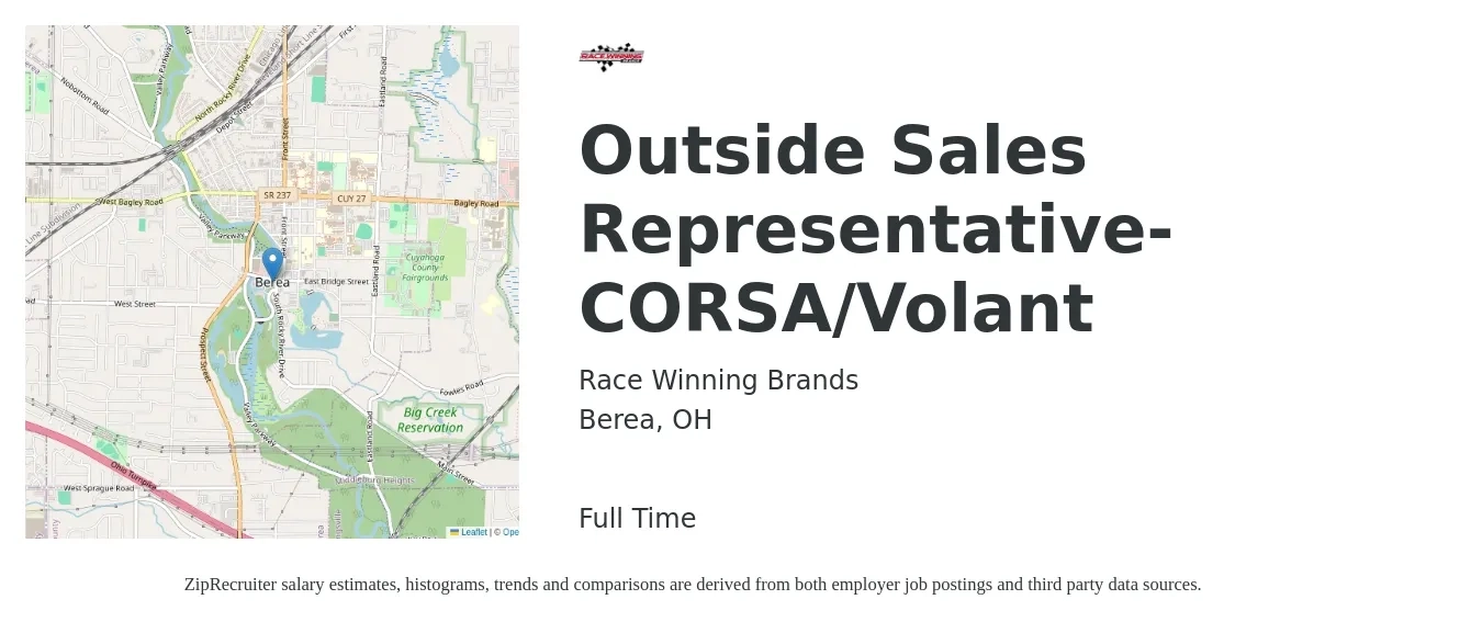 Race Winning Brands job posting for a Outside Sales Representative-CORSA/Volant in Berea, OH with a salary of $49,000 to $83,900 Yearly with a map of Berea location.