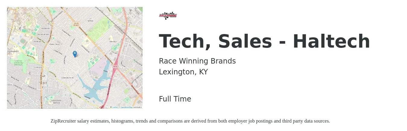 Race Winning Brands job posting for a Tech, Sales - Haltech in Lexington, KY with a salary of $14 to $21 Hourly with a map of Lexington location.