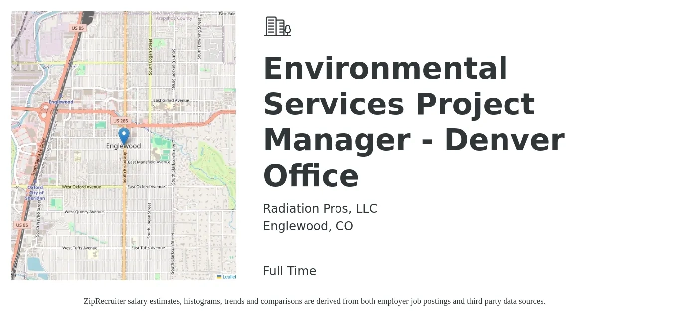 Radiation Pros, LLC job posting for a Environmental Services Project Manager - Denver Office in Englewood, CO with a salary of $30,000 Monthly with a map of Englewood location.