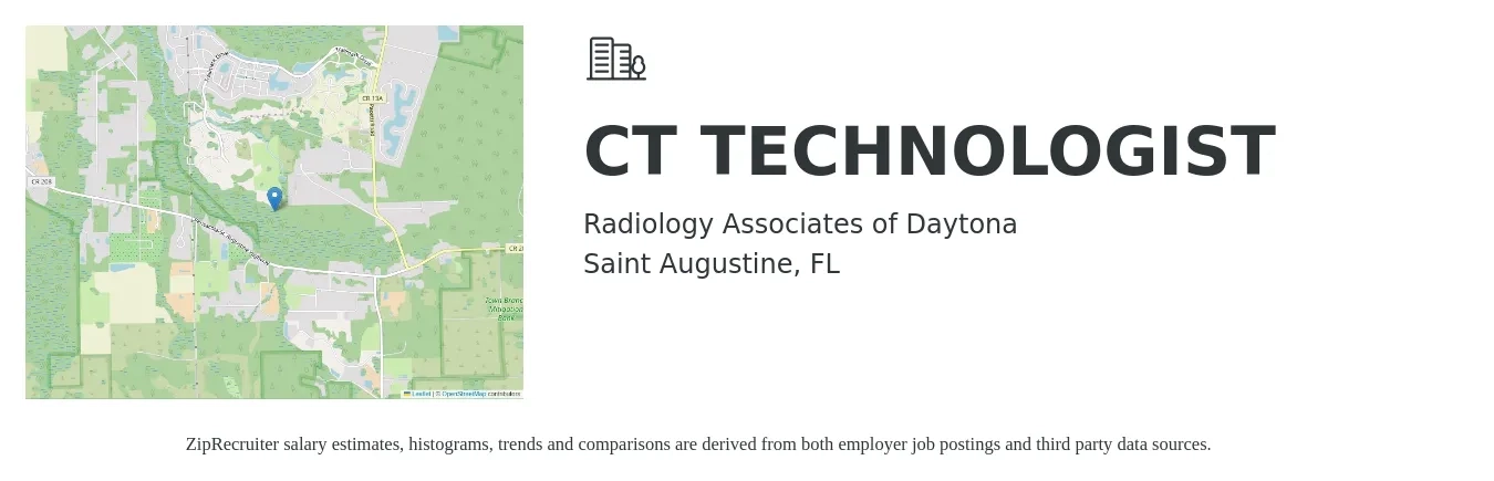 Radiology Associates of Daytona job posting for a CT TECHNOLOGIST in Saint Augustine, FL with a salary of $1,740 to $2,430 Weekly with a map of Saint Augustine location.