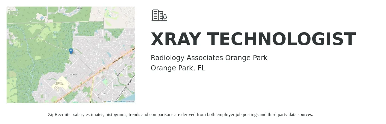 Radiology Associates Orange Park job posting for a XRAY TECHNOLOGIST in Orange Park, FL with a salary of $1,040 to $1,810 Weekly with a map of Orange Park location.