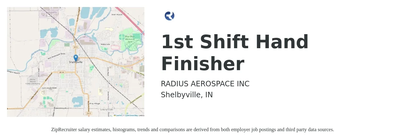 RADIUS AEROSPACE INC job posting for a 1st Shift Hand Finisher in Shelbyville, IN with a salary of $16 to $23 Hourly with a map of Shelbyville location.