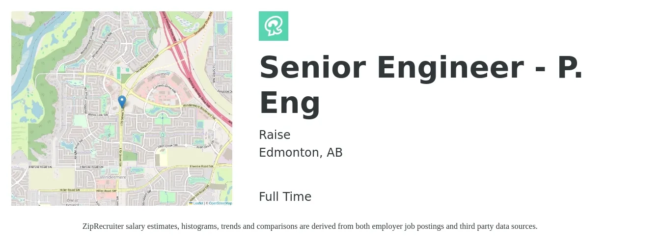 Raise job posting for a Senior Engineer - P. Eng in Edmonton, AB with a map of Edmonton location.