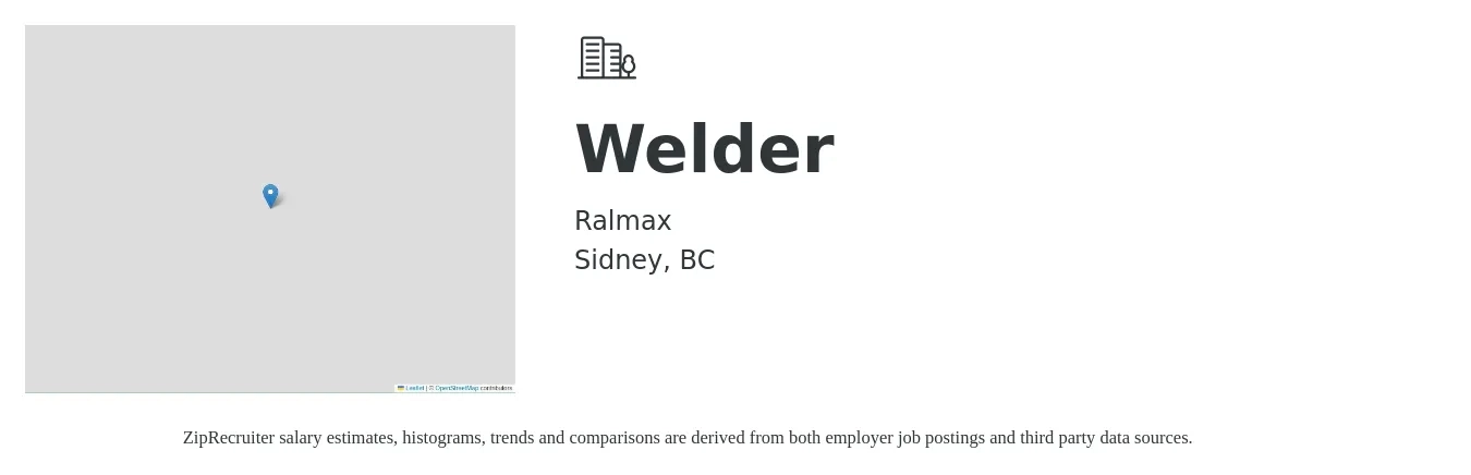 Ralmax job posting for a Welder in Sidney, BC with a salary of $41 Hourly with a map of Sidney location.