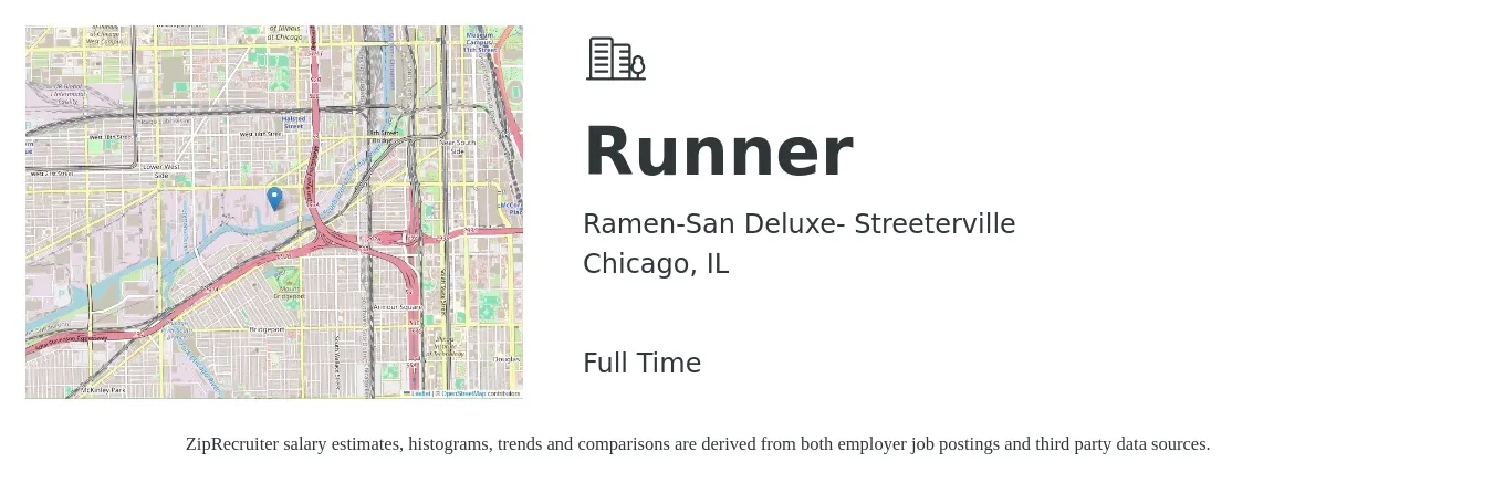 Ramen-San Deluxe- Streeterville job posting for a Runner in Chicago, IL with a salary of $11 to $17 Hourly with a map of Chicago location.