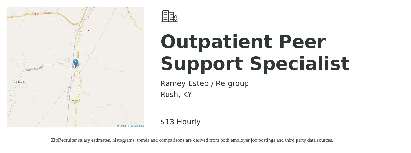 Ramey-Estep / Re-group job posting for a Outpatient Peer Support Specialist in Rush, KY with a salary of $16 Hourly with a map of Rush location.