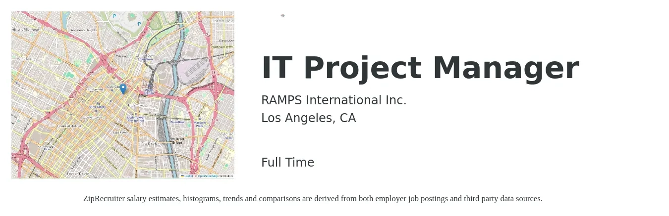 RAMPS International Inc. job posting for a IT Project Manager in Los Angeles, CA with a salary of $106,100 to $125,500 Yearly with a map of Los Angeles location.