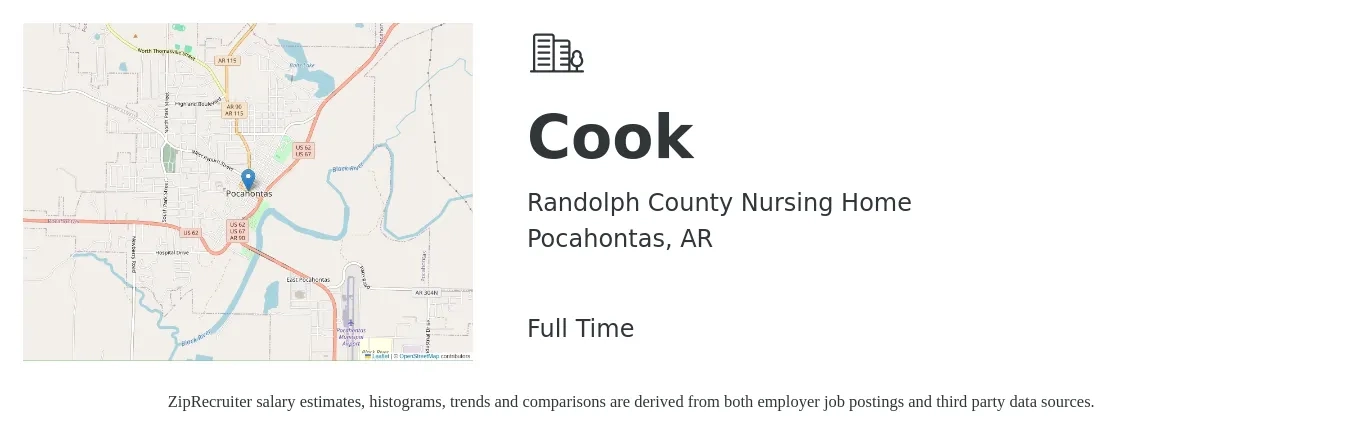 Randolph County Nursing Home job posting for a Cook in Pocahontas, AR with a salary of $12 to $14 Hourly with a map of Pocahontas location.