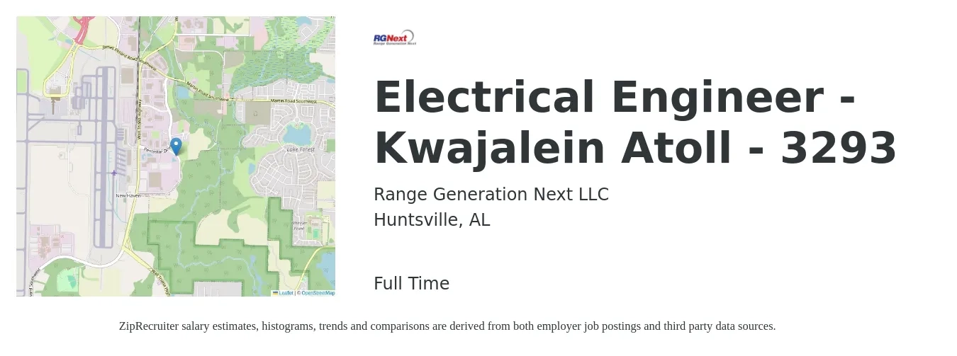 Range Generation Next LLC job posting for a Electrical Engineer - Kwajalein Atoll - 3293 in Huntsville, AL with a salary of $77,300 to $123,000 Yearly with a map of Huntsville location.