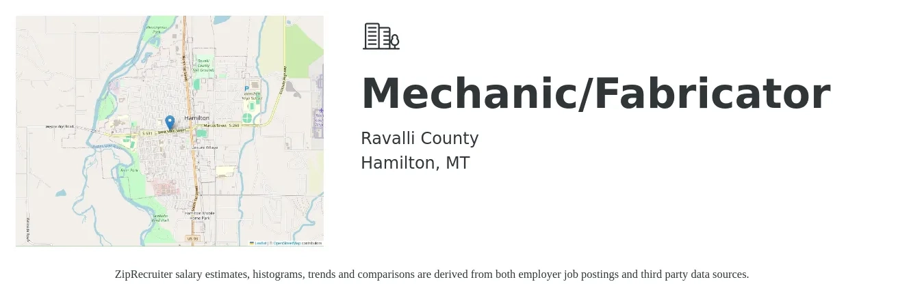 Ravalli County job posting for a Mechanic/Fabricator in Hamilton, MT with a salary of $28 Hourly with a map of Hamilton location.