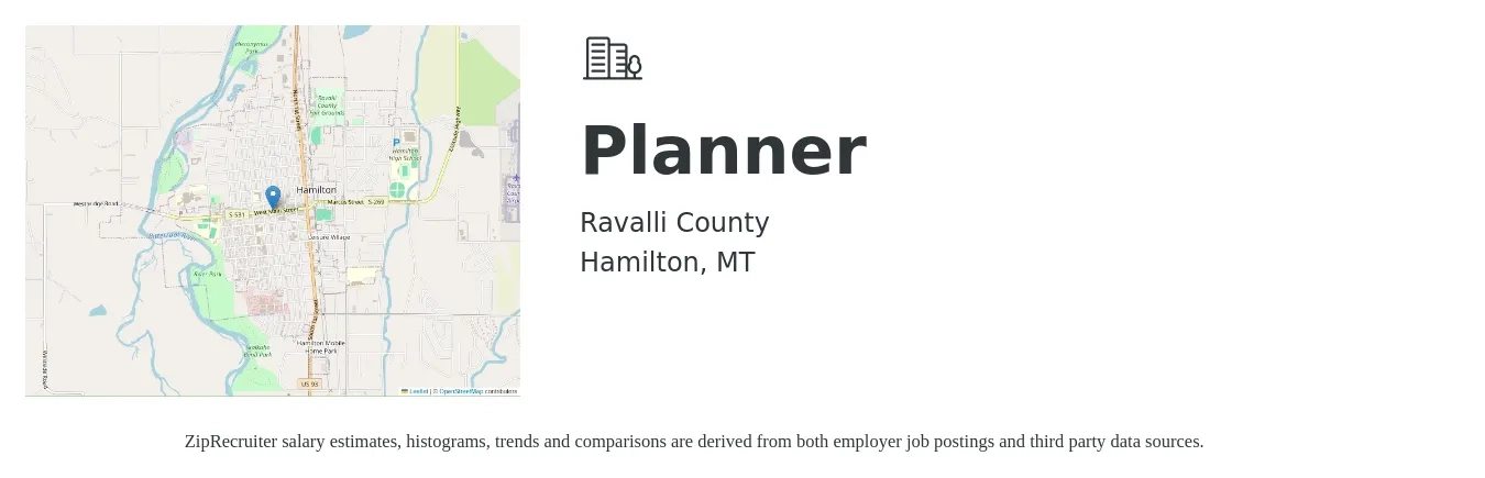 Ravalli County job posting for a Planner in Hamilton, MT with a salary of $25 Hourly with a map of Hamilton location.