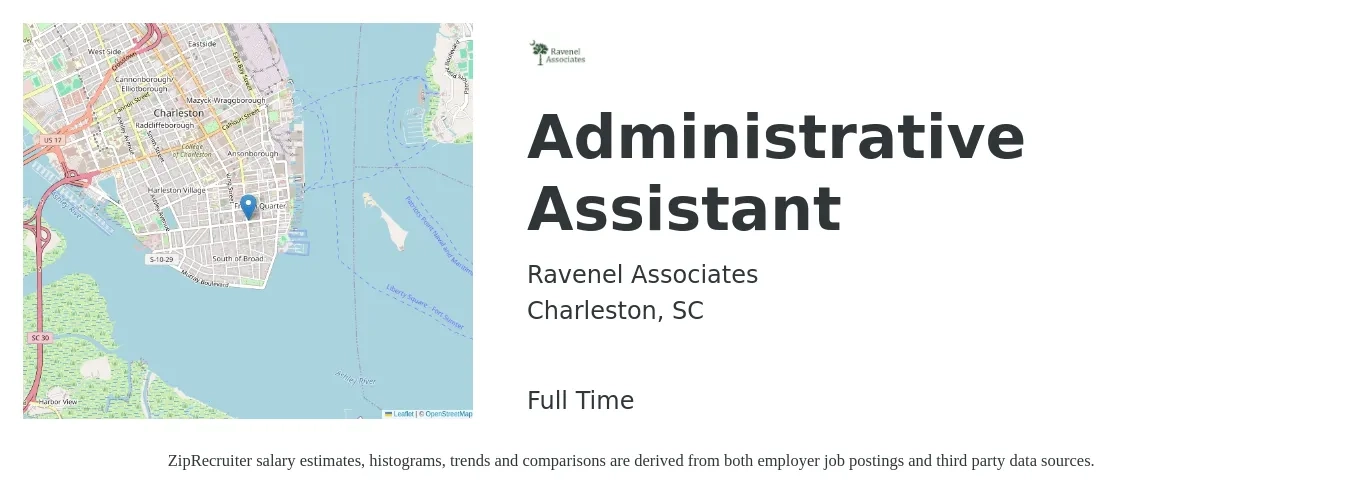 Ravenel Associates job posting for a Administrative Assistant in Charleston, SC with a salary of $17 to $23 Hourly with a map of Charleston location.