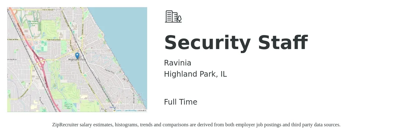 Ravinia job posting for a Security Staff in Highland Park, IL with a salary of $16 to $23 Hourly with a map of Highland Park location.