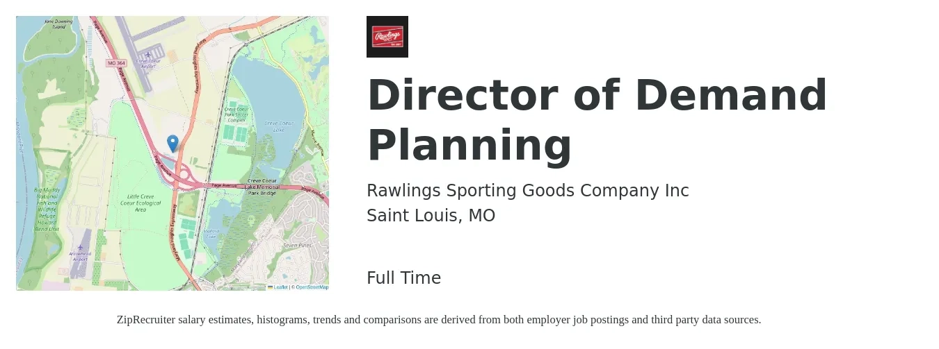 Rawlings Sporting Goods Company Inc job posting for a Director of Demand Planning in Saint Louis, MO with a salary of $81,500 to $113,800 Yearly with a map of Saint Louis location.