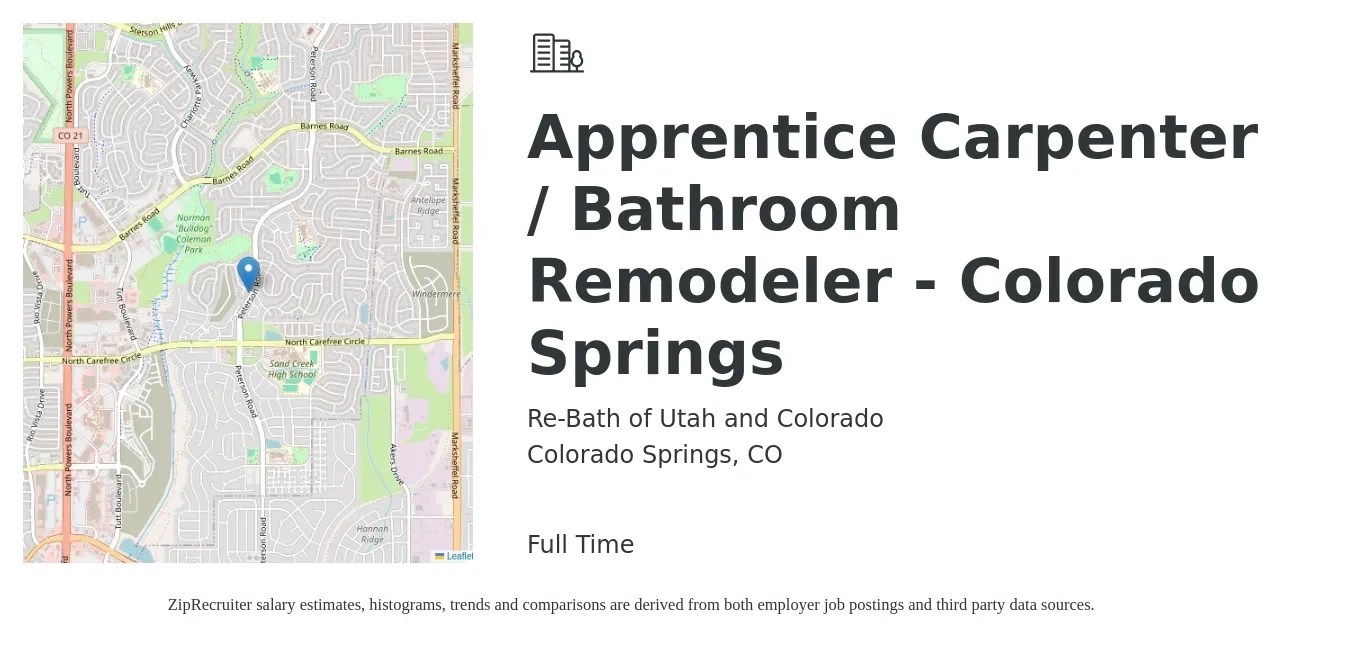 Re-Bath of Utah and Colorado job posting for a Apprentice Carpenter / Bathroom Remodeler - Colorado Springs in Colorado Springs, CO with a salary of $18 to $24 Hourly with a map of Colorado Springs location.