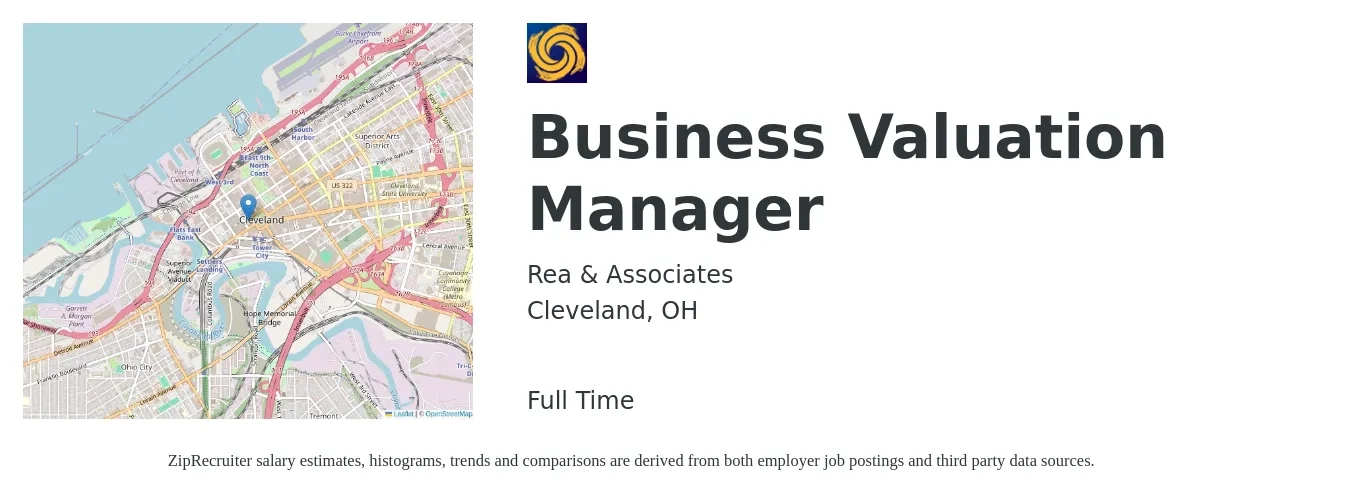 Rea & Associates job posting for a Business Valuation Manager in Cleveland, OH with a salary of $87,800 to $128,500 Yearly with a map of Cleveland location.