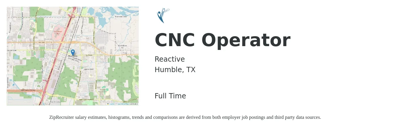 Reactive job posting for a CNC Operator in Humble, TX with a salary of $18 to $24 Hourly with a map of Humble location.
