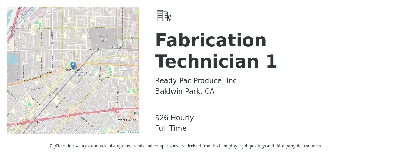 Ready Pac Produce, Inc job posting for a Fabrication Technician 1 in Baldwin Park, CA with a salary of $28 Hourly with a map of Baldwin Park location.