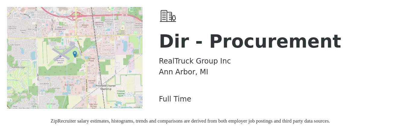 RealTruck Group Inc job posting for a Dir - Procurement in Ann Arbor, MI with a salary of $101,900 to $162,000 Yearly with a map of Ann Arbor location.