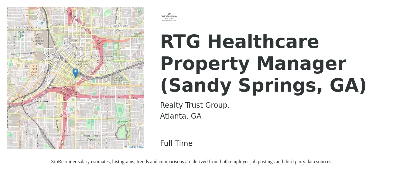 Realty Trust Group LLC job posting for a RTG Healthcare Property Manager (Sandy Springs, GA) in Atlanta, GA with a salary of $42,300 to $65,400 Yearly with a map of Atlanta location.