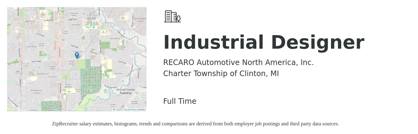 RECARO Automotive North America, Inc. job posting for a Industrial Designer in Charter Township of Clinton, MI with a salary of $119,300 Yearly with a map of Charter Township of Clinton location.