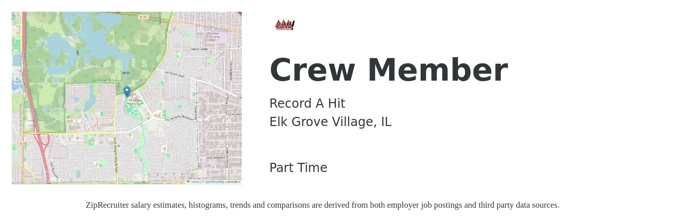 Record A Hit job posting for a Crew Member in Elk Grove Village, IL with a salary of $136 Hourly with a map of Elk Grove Village location.