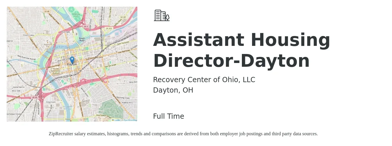 Recovery Center of Ohio, LLC job posting for a Assistant Housing Director-Dayton in Dayton, OH with a salary of $38,800 to $48,500 Yearly with a map of Dayton location.