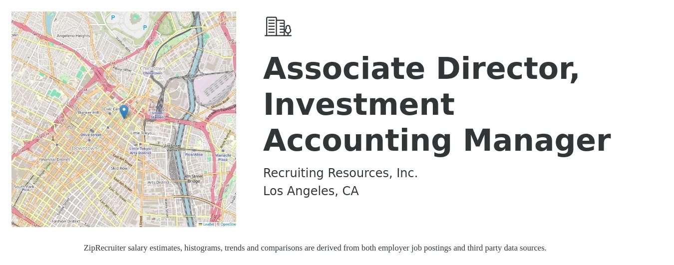 Recruiting Resources, Inc. job posting for a Associate Director, Investment Accounting Manager in Los Angeles, CA with a map of Los Angeles location.