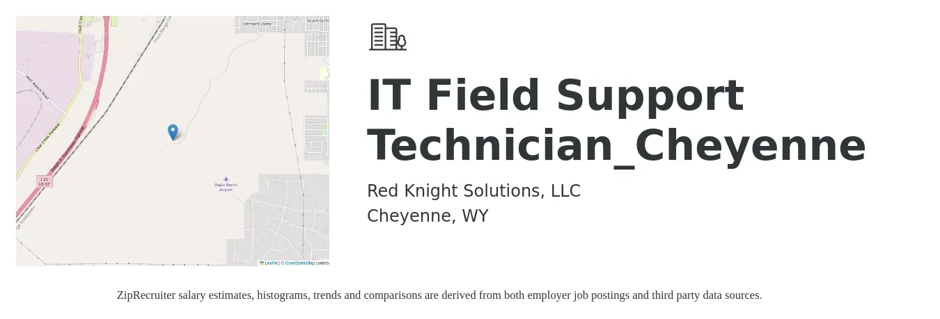 Red Knight Solutions, LLC job posting for a IT Field Support Technician_Cheyenne in Cheyenne, WY with a salary of $20 to $28 Hourly with a map of Cheyenne location.