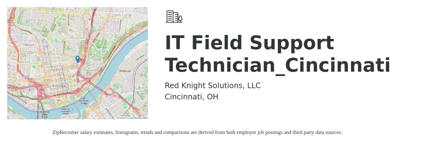 Red Knight Solutions, LLC job posting for a IT Field Support Technician_Cincinnati in Cincinnati, OH with a salary of $20 to $28 Hourly with a map of Cincinnati location.