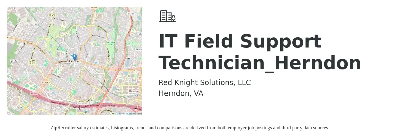 Red Knight Solutions, LLC job posting for a IT Field Support Technician_Herndon in Herndon, VA with a salary of $21 to $30 Hourly with a map of Herndon location.