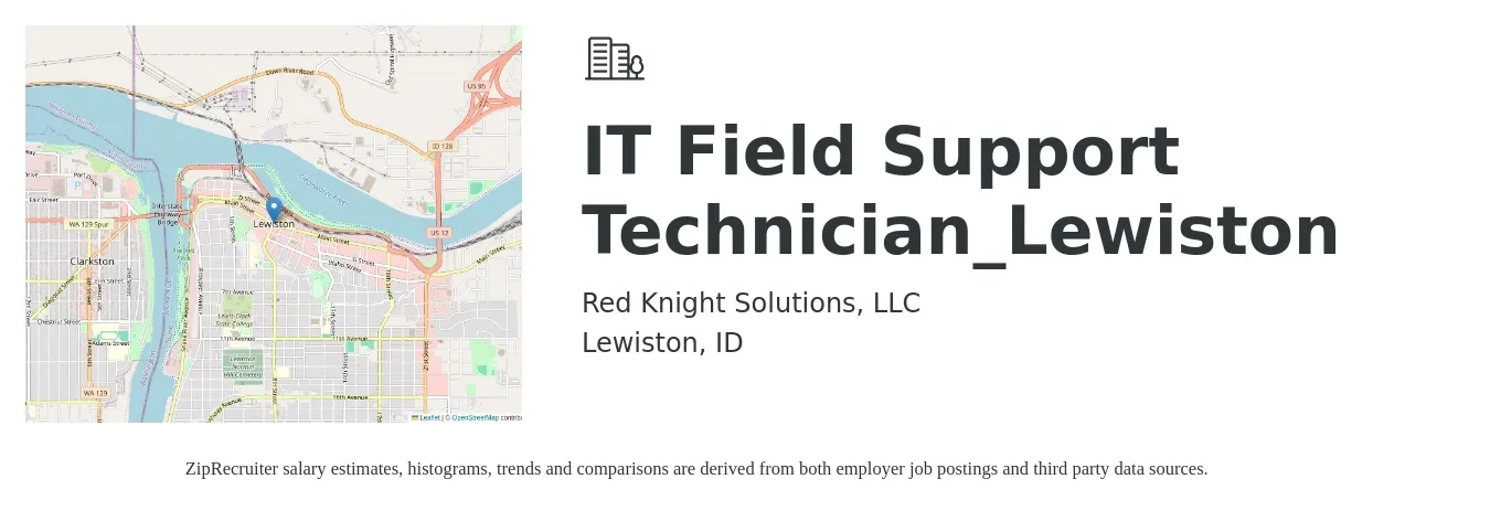 Red Knight Solutions, LLC job posting for a IT Field Support Technician_Lewiston in Lewiston, ID with a salary of $21 to $29 Hourly with a map of Lewiston location.