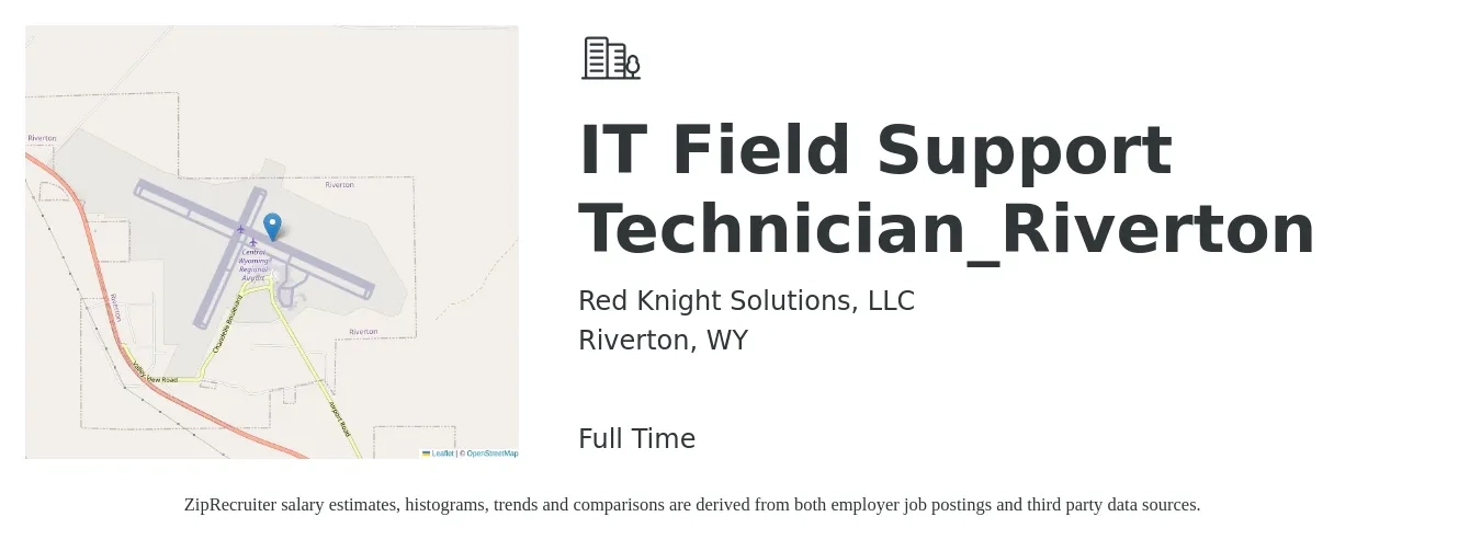 Red Knight Solutions, LLC job posting for a IT Field Support Technician_Riverton in Riverton, WY with a salary of $500 to $1,000 Weekly with a map of Riverton location.