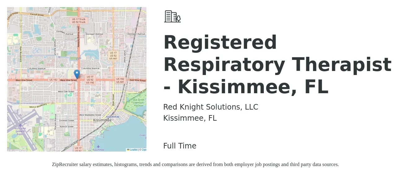 Red Knight Solutions, LLC job posting for a Registered Respiratory Therapist - Kissimmee, FL in Kissimmee, FL with a salary of $31 Hourly with a map of Kissimmee location.