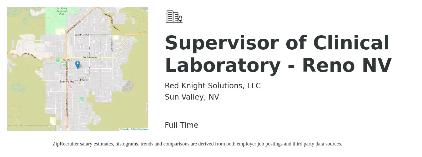 Red Knight Solutions, LLC job posting for a Supervisor of Clinical Laboratory - Reno NV in Sun Valley, NV with a salary of $44 to $61 Hourly with a map of Sun Valley location.