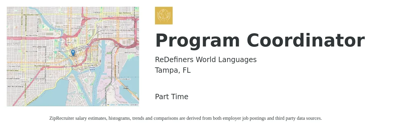 ReDefiners World Languages job posting for a Program Coordinator in Tampa, FL with a salary of $26 Hourly with a map of Tampa location.